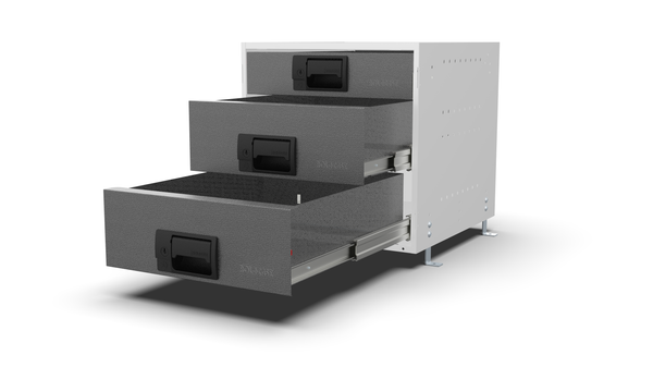 RCKIT40/8 Metal van drawer's front view with drawers open